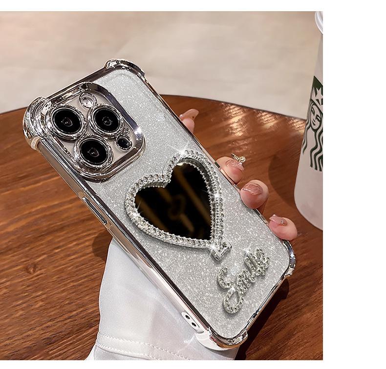 Light luxury applicable Realme V70 four-corner anti-drop mobile phone case 15T advanced sense rhinestone love mirror bracket