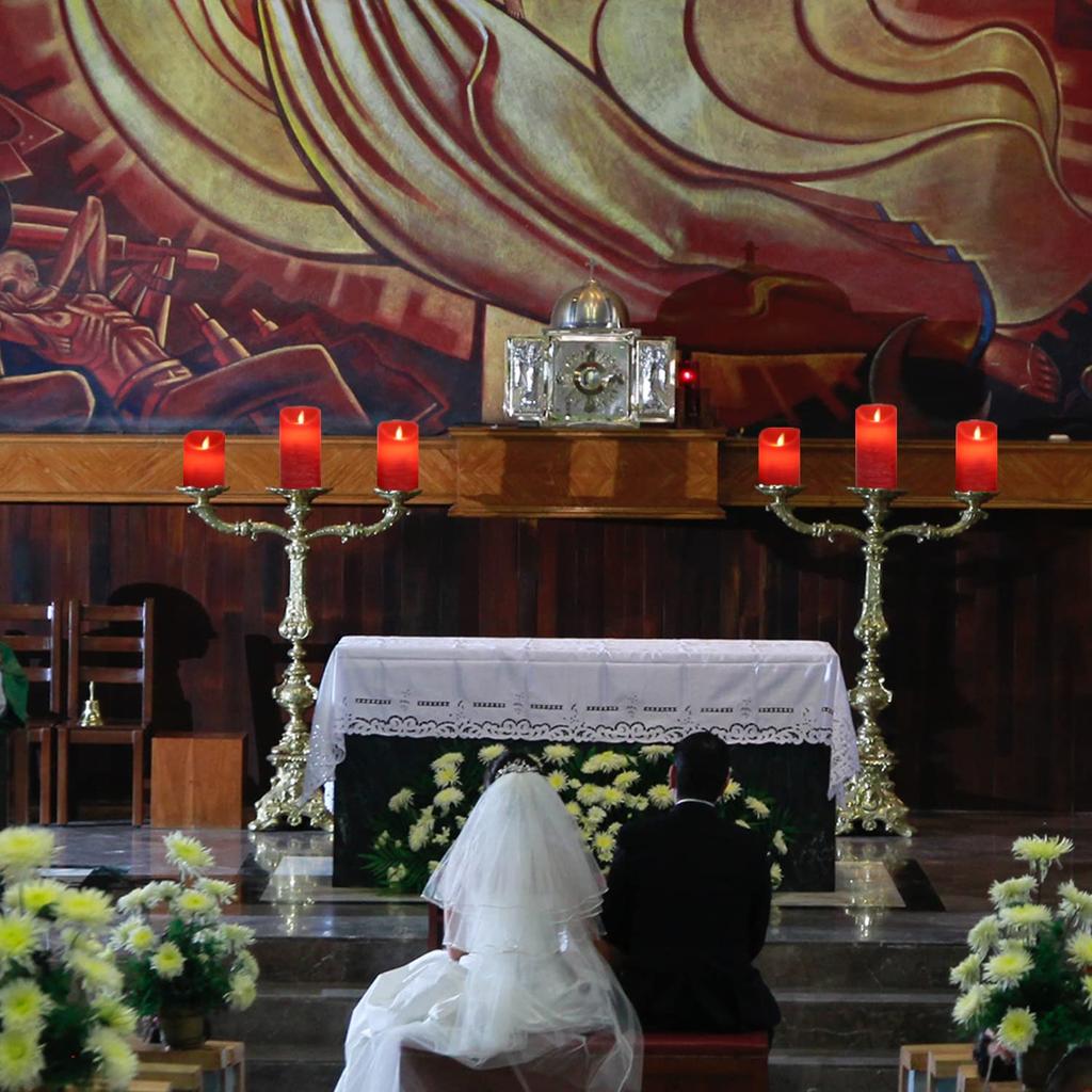 AnnTec LED Candle Light, Red, 3-Piece Set, Flickers Like a Real Flame, Warm Light, Flameless, Safe, Energy-Saving, Includes Remote Control,