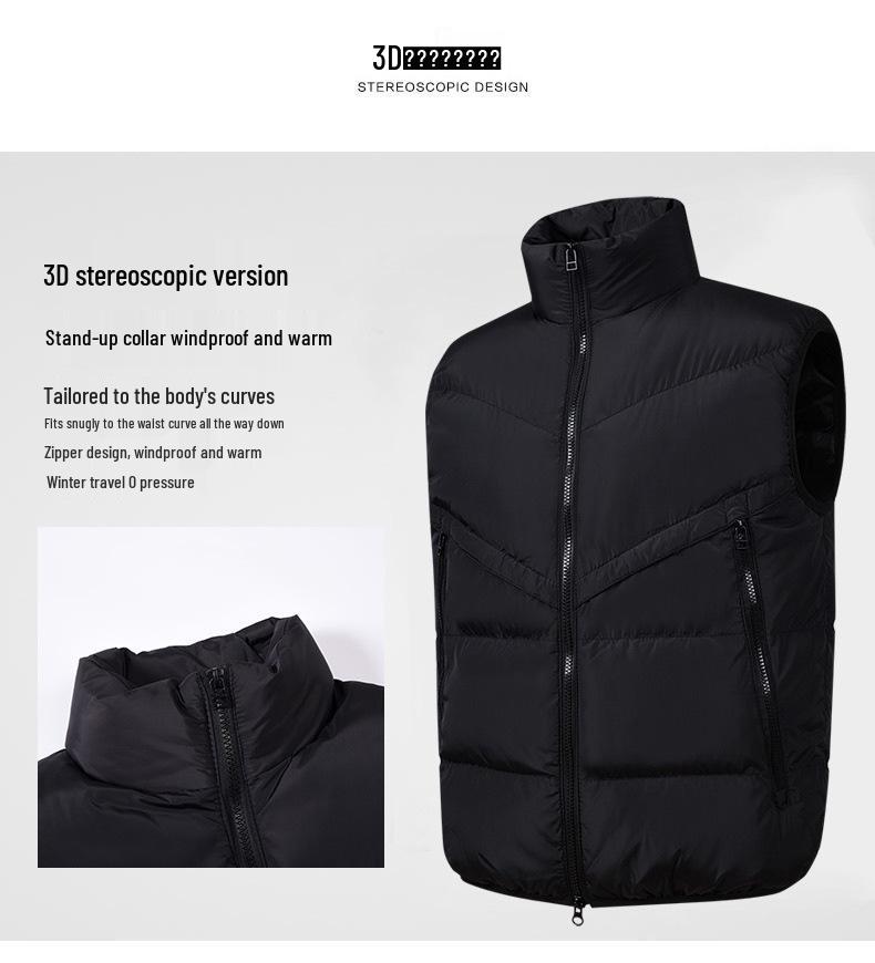 Men's Stand Collar Sleeveless Nylon Vest - Warm and Casual for Autumn/Winter