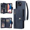 Rivet Buckle 9 Cards Three Fold Leather Phone Case For iPhone 14