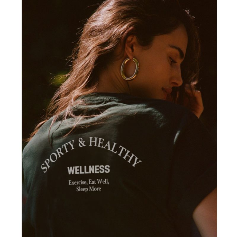 Sporty Healthy American Vintage Sports Style Letter Print Pure Cotton Short Sleeve T-shirt Women