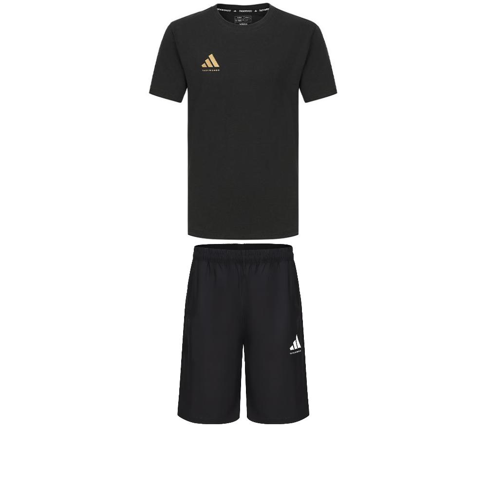

Adidas Taekwondo Round Neck Pullover Breathable Short Sleeve T-Shirt Comfortable Lace-Up Simple Shorts Casual Sports Set ADICLTS24CTK-BG+S21ATMSH3T-BW M