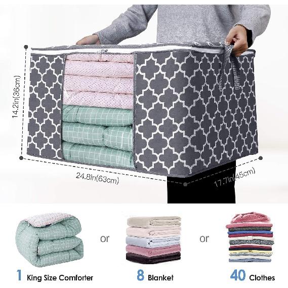 WISELIFE Storage Bags, Large Blanket Clothes Organization and Storage Containers for Bedding, Comforters, Foldable Organizer with Reinforced Handle,