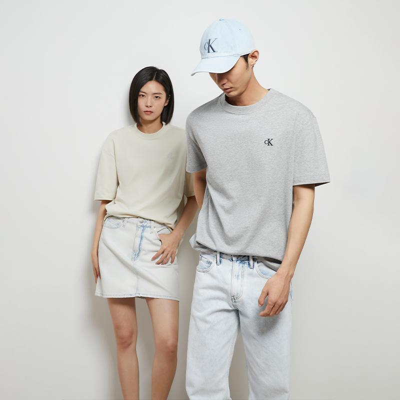 Calvin Klein Logo Embroidered Loose Short Sleeve T-Shirt Unisex Tops Hero-Gray 40HM229-P79