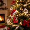 Music Fan Gift Red Guitar Christmas Ornament, 2D Flat Acrylic Hanging Pendant with Decorative Santa Hat, Country Tree Decoration, Holiday for