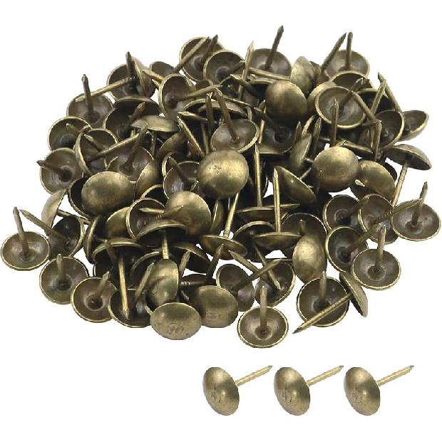 Antrader Upholstery Nails/Tacks 3/8 , Decorative Furniture Push Pins, Antique Brass Finish, Pack of 100 1/3  × 3/5