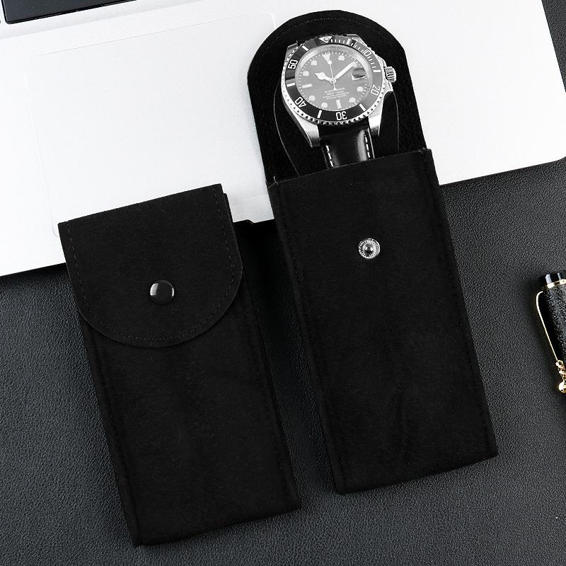 3 colors Portable Watch Bag Gift Shock-proof Press Button Short Velvet Snap Watch Packing Pouch green single storage box
