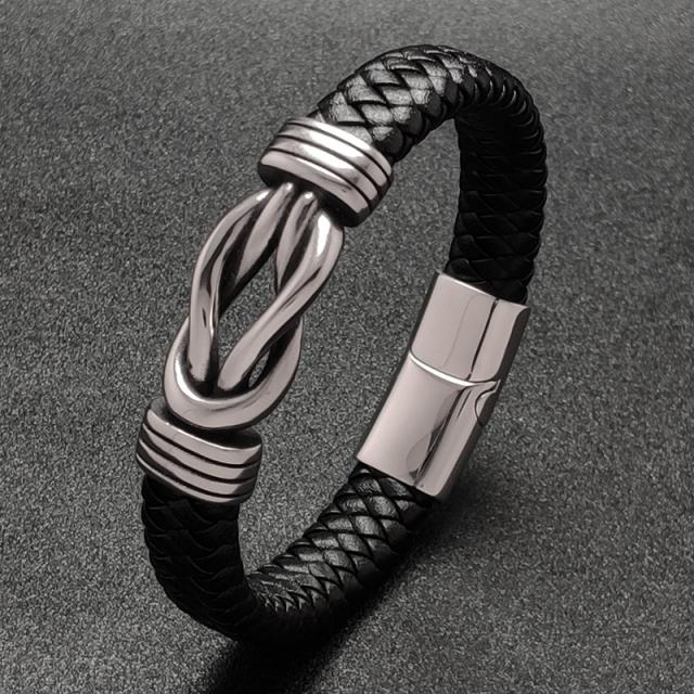 

Новейший ретро плетеный кожаный браслет мужские ювелирные изделия модные браслеты из нержавеющей стали с 8 магнитными застежками Inner Girth 210mm
