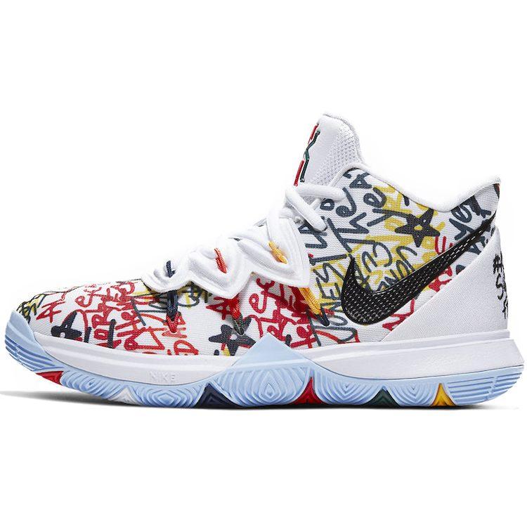 Nike Kyrie 5 Mantieni Sue Fresco Antiscivolo Ammortizzazione Mid-top Scarpe da Basket Graffiti Unisex CW4403-100