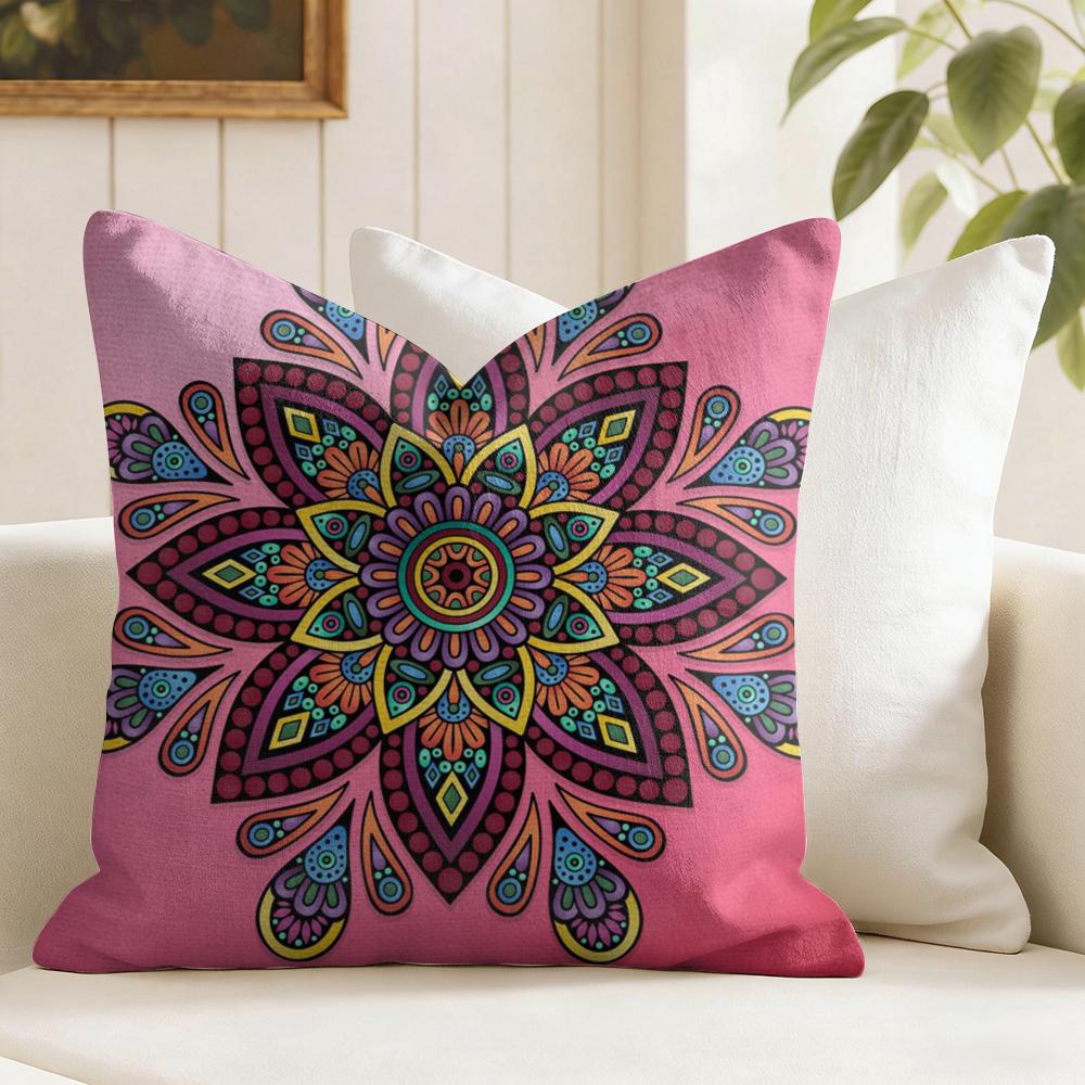 Mandala Style Decorative Cushion Cover Summer Linen Pillow Case Organic Fabric Cushion Cover Double-Sided Print Sofa Home Decor