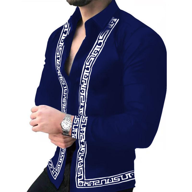 Herren Mode Bedrucktes Langarm Casual Hemd Für Junge Erwachsene