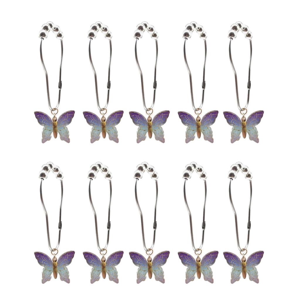 10Pcs Colorful Acrylic Butterfly Shower Curtain Rings Rusts Resistant Decorative Curtain Hooks for Bathroom Accessories