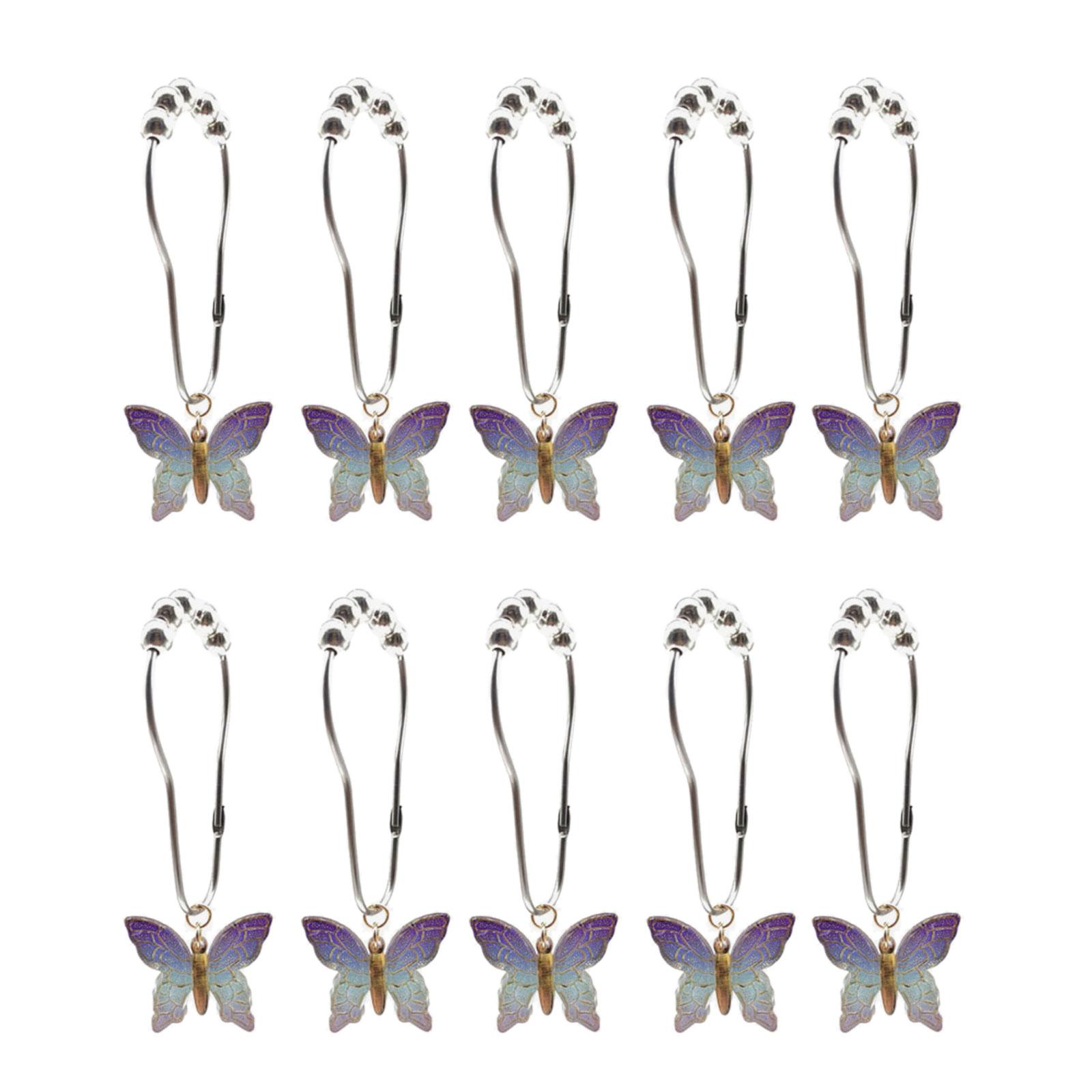 

10Pcs Colorful Acrylic Butterfly Shower Curtain Rings Rusts Resistant Decorative Curtain Hooks for Bathroom Accessories синій