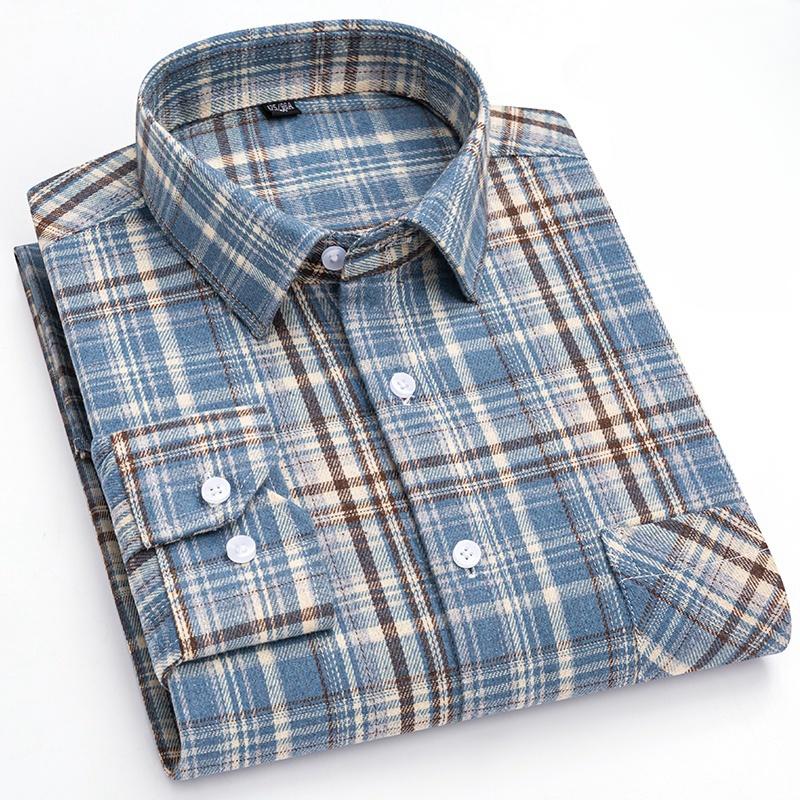 New 100% Pure Cotton Shirt Men's Plaid Shirt Long Sleeve Regular Fit Men Casual Soft Comfortable Flannel Social Shirts S-4XL