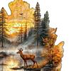 1 Set Animal Maple Wooden Puzzle Elk Bear Wolf Horse Koala Fox Deer Fall Leaf Irregular Jigsaw Puzzle Decoration Educational Toy