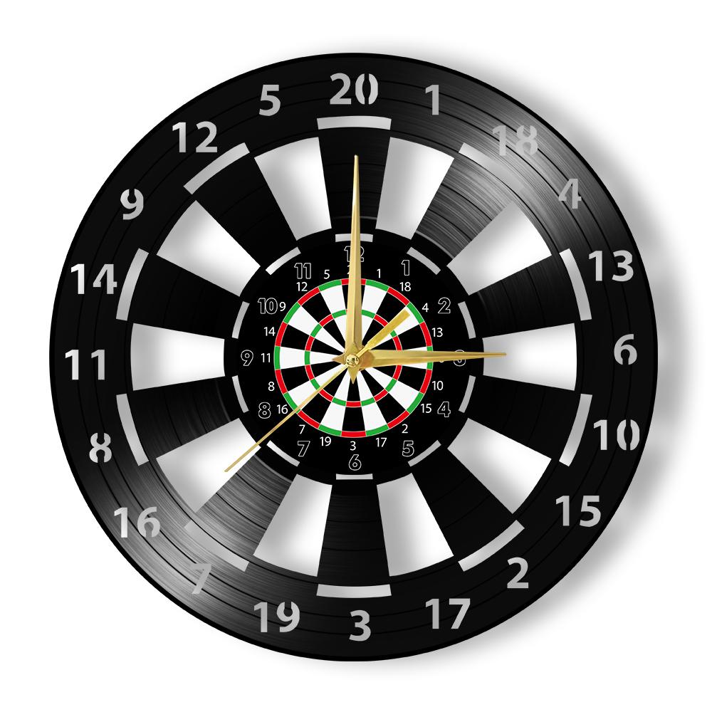 Laser Cut Dart Board Vinyl Record Wall Clock for Man Cave Game Room Retro Pub Game Handicraft Art Wall Clock Dart Lovers Gift