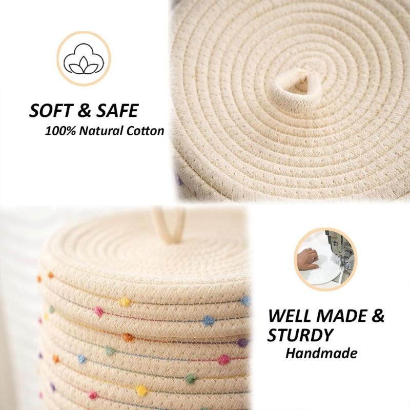 Pack of 2 Sturdy Cotton Rope Storage Baskets With Lid for Organizing Rope Keys and Toy In Elegant Color Designs
