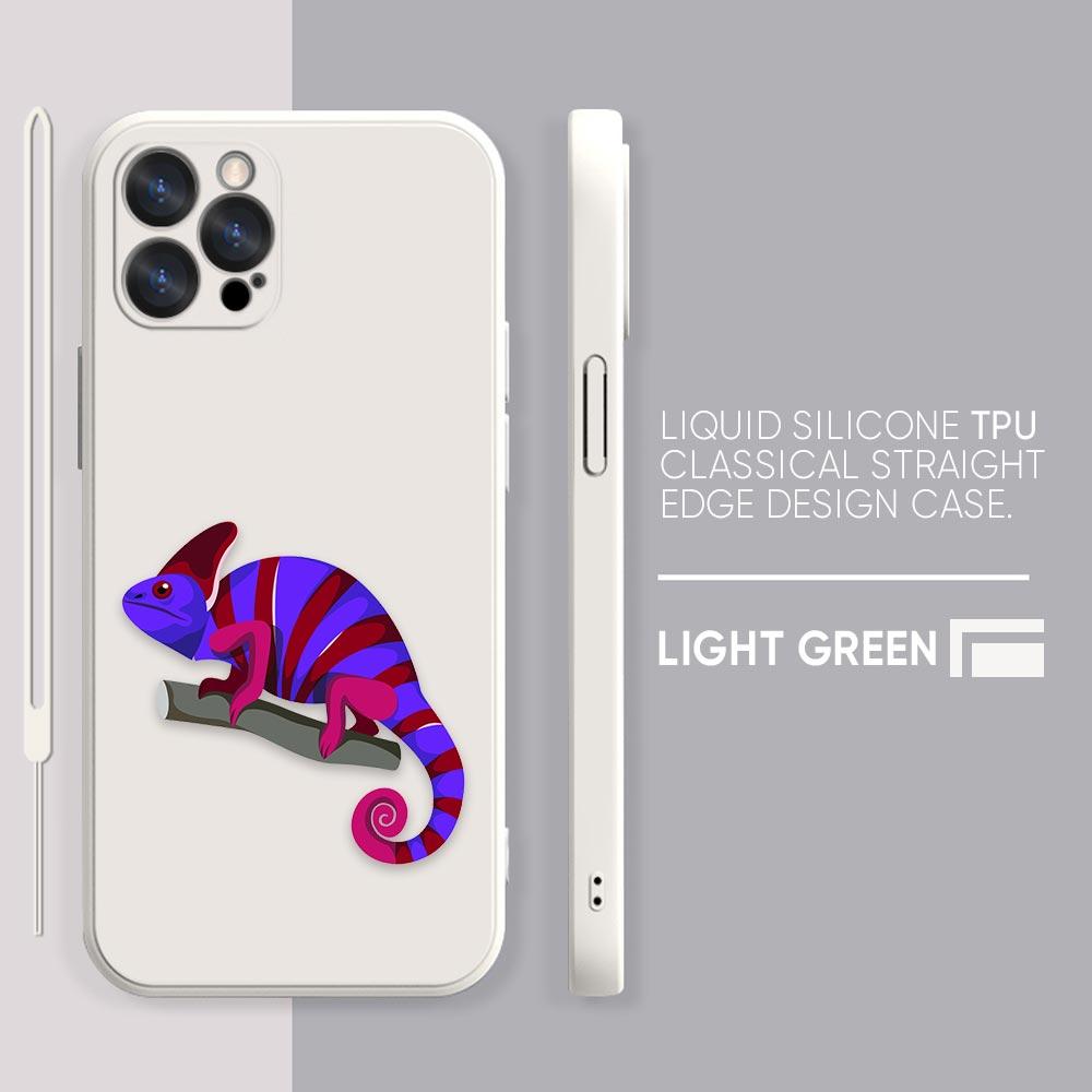Funny Chameleon lizard Phone Case iPhone 11 12 13 14 Pro Max 7 8 Plus XR XS SE Straight Edge liquid Silica Gel Shell Cover Funda