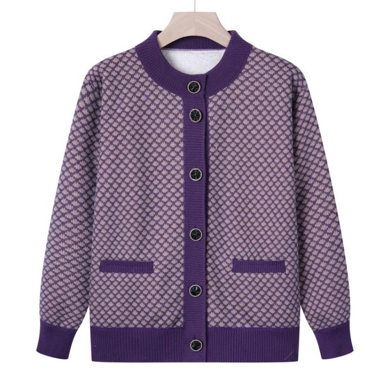 Middle-aged and old new mother clothes autumn velvet thickened knitted sweater grandma clothes cardigan jacket elderly clothes
