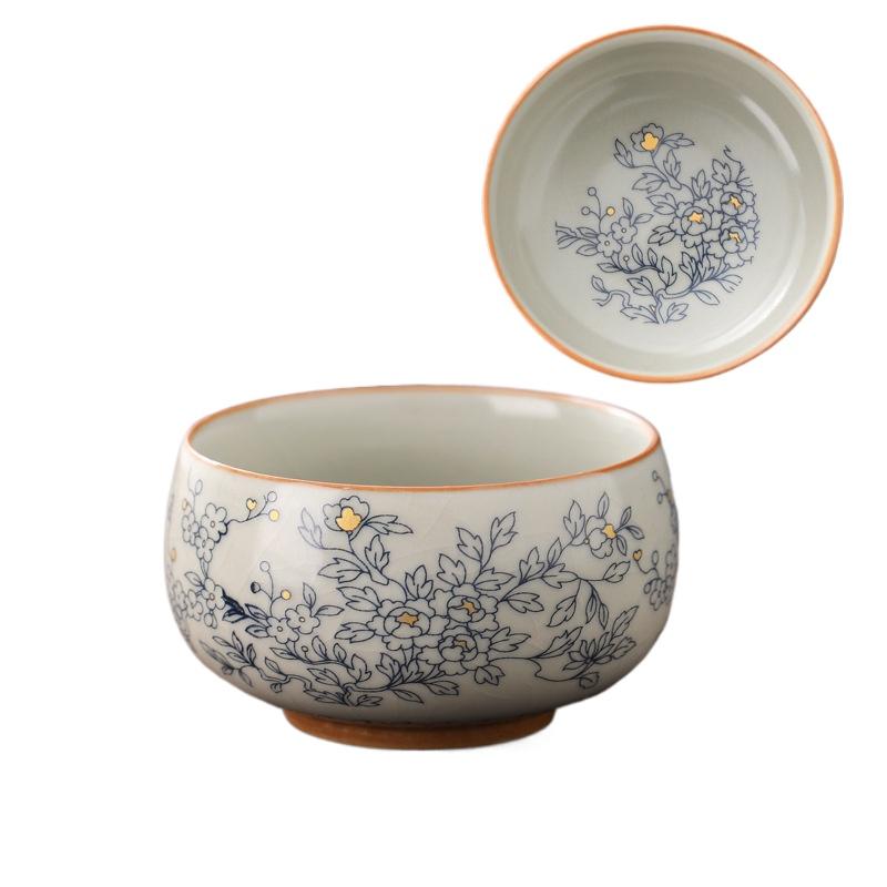 1pc  Beige Ru Kiln Master Cup Single Cup Ceramic Household Kung Fu Tea Cup Retro Blue and White Cup  Master's Cup Tea Set