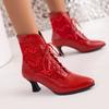 Fashion Women Victorian Pointed Toe Ankle Boots Leather Lace Hollow Out Punk Lace Up Strange Steampunk High Heel Shoes Plus Size 32-46