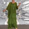 Evenig Dress Layered Scattered Cake Hem Half Sleeves Maxi Dress Bat Sleeves Baggy Round Neck Chiffon Dress for Party Prom