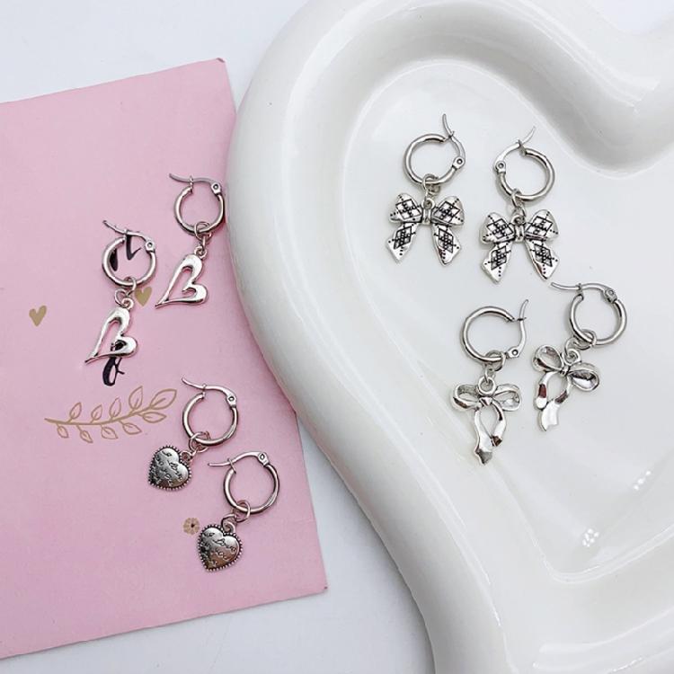4Pairs Heart and Butterfly Earrings Stylish Drop Earrings Earwear for Women Girl