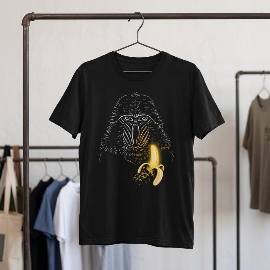 Baboon Monkey Shirt Glowing Banana Art Funny Animal Graphic Black Tee Unisex T-Shirt XL