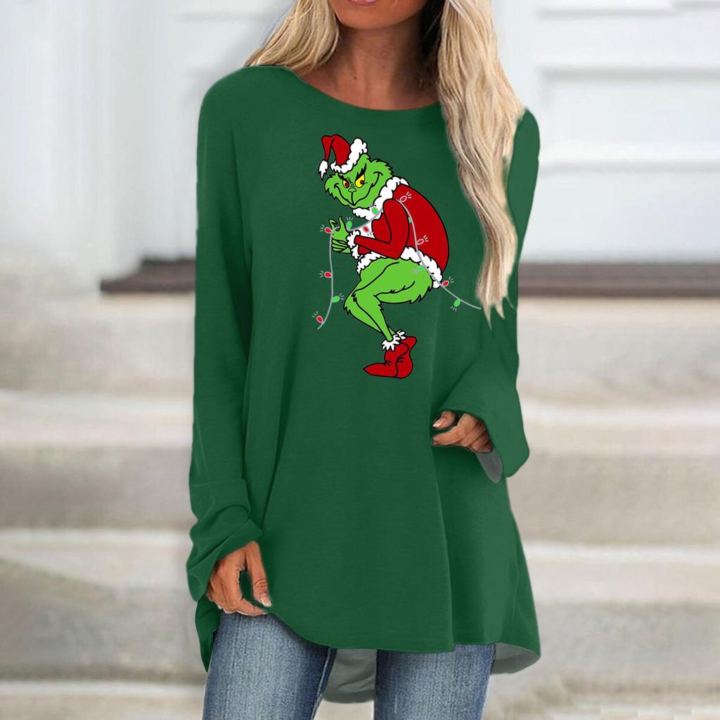 Modna damska koszulka z nadrukiem i długim rękawem w dużym rozmiarze i okrągłym dekoltem