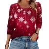 Women's Fashion Casual 3/4 Christmas Print Color Shirt Women's Round Neck Tops