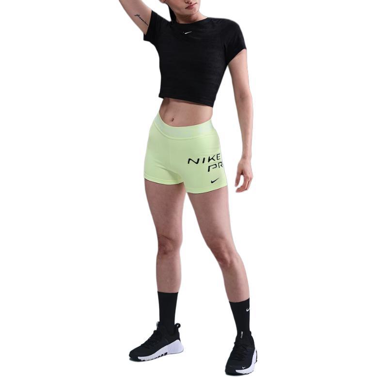 Nike Letter Mid-Rise Slim Fit Sports Shorts Women Shorts Yellow Green IB8259-701