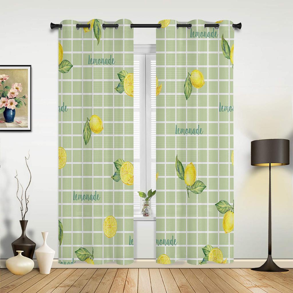 Kostkované písmena Citronové listy Okenní závěs Obývací pokoj Luxusní volánový závěs pro ložnici Domácí kuchyň Dekor Závěs