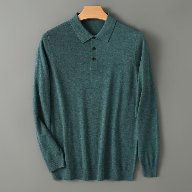 High Quality Worsted Spun Collar Wool Sweater Men's Spring and Autumn Business Polo Sweater Thin Long Sleeved Knitted T-Shirt