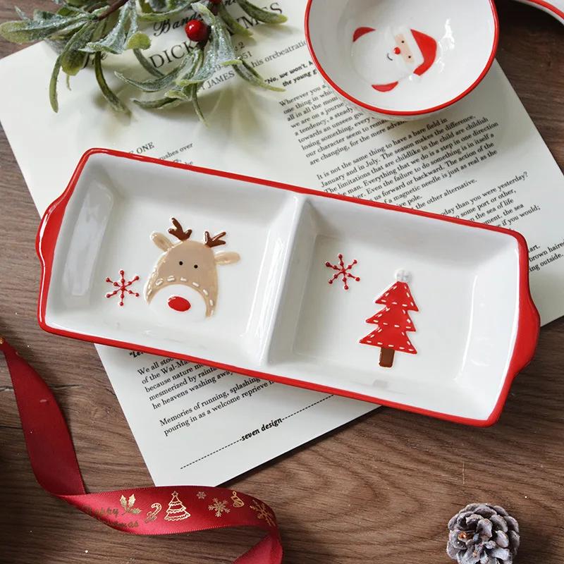 Christmas Day Style Ceramic Dinner Plate Snowman Bells Separator Plate Santa Claus Small Bowl Mug Christmas Ornaments Gifts