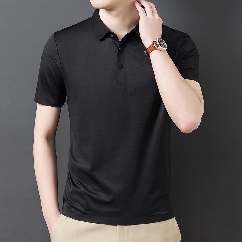 

Новые летние товары, бесшовные и бесследные мужские однотонные однотонные с короткими рукавами модные повседневные мужские футболки с лацканами среднего возраста 4XL