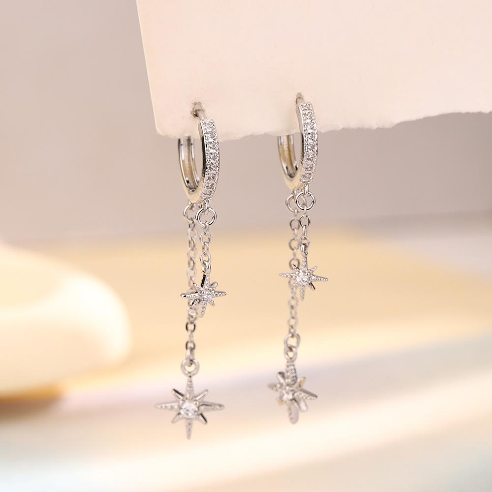 Fashionable Octagonal Zircon Tassel Earrings Suitable for Women Paired with Friend Gift Earrings Korean Jewelry
