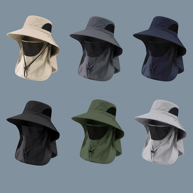 Summer Sun Hats Uv Protection Outdoor Hunting Fishing Cap For Men Women Hiking Camping Visor Bucket Hat Neck Flap Fisherman Hat