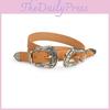 Button Double Women Faux Leather Belt With Floral Decor For Office Wears Casual