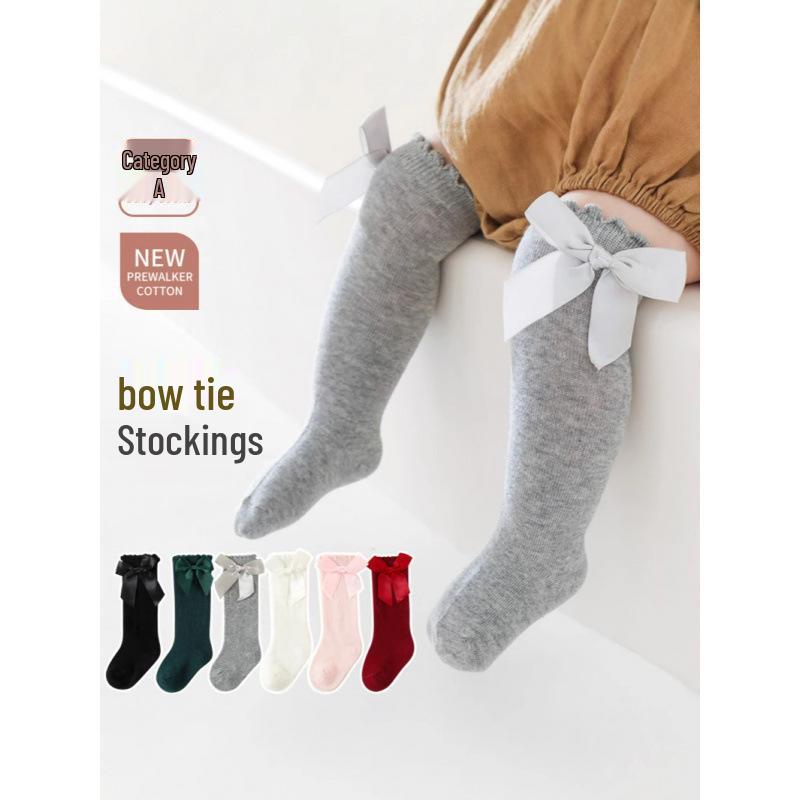 Spanish Baby Girl Dress Socks: Cotton-Polyester with Large Bow and Loose Cuff