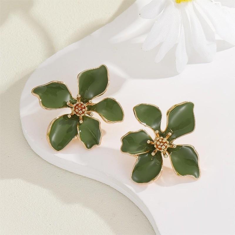 

Pinkdudu Vintage Glass Dripping Flower Zinc Alloy Earrings Simple Trendy Stud Earrings Women Jewelry PD2274 зелёный