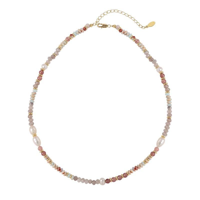 Freshwater Pearl Mixed Color Natural Stone Bracelet Summer Dopamine Necklace Temperament Shoushan Stone Agate Collarbone Chain