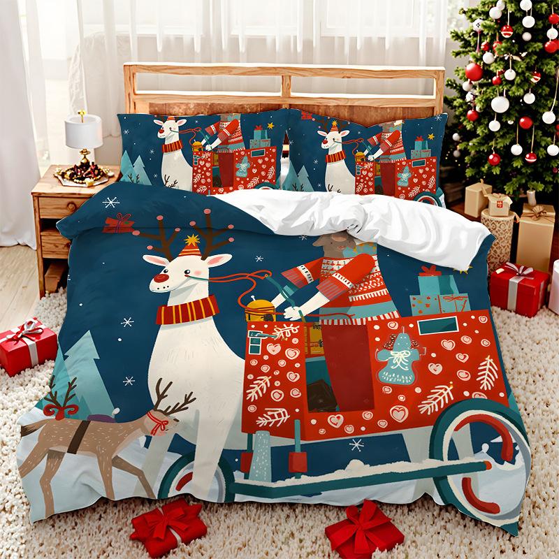 3D Digital Printed Bedding Two Or Three Piece Santa And Elk Polyester Quilt Cover