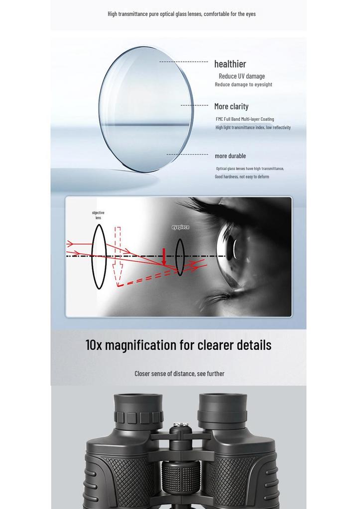 Paul 20X50 HD Binoculars with Large Eyepiece - High Magnification for Outdoor Use