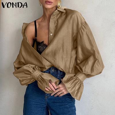 Women Lapel Neck Long Sleeve Semi-Sheer Thin Casual Shirts Blouse