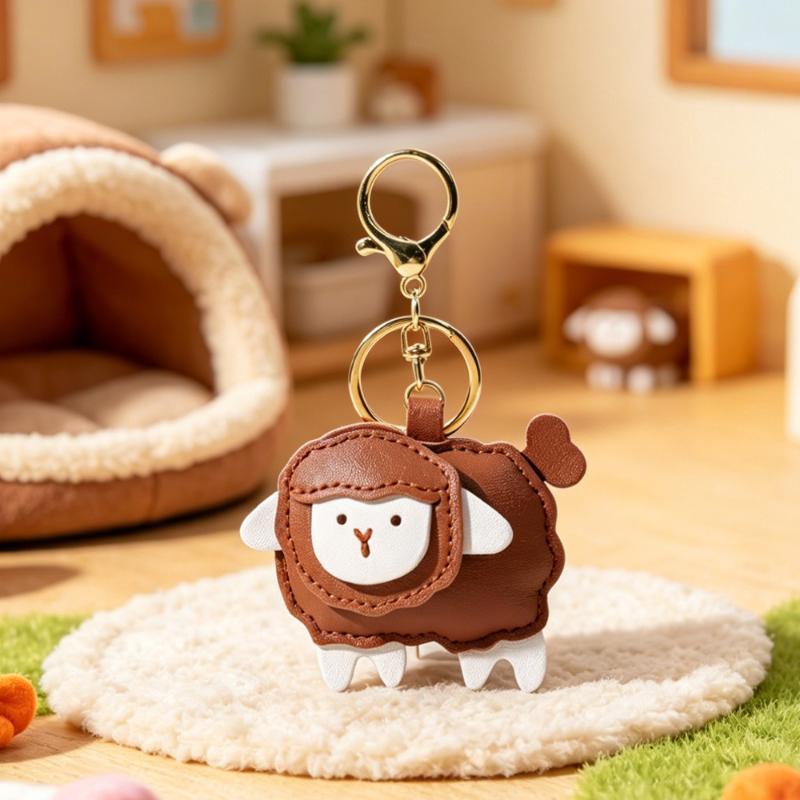 Cute Sheep Leather Keychain Cartoon Lamb Bag Pendant Key Ring Accessories Gift For Women