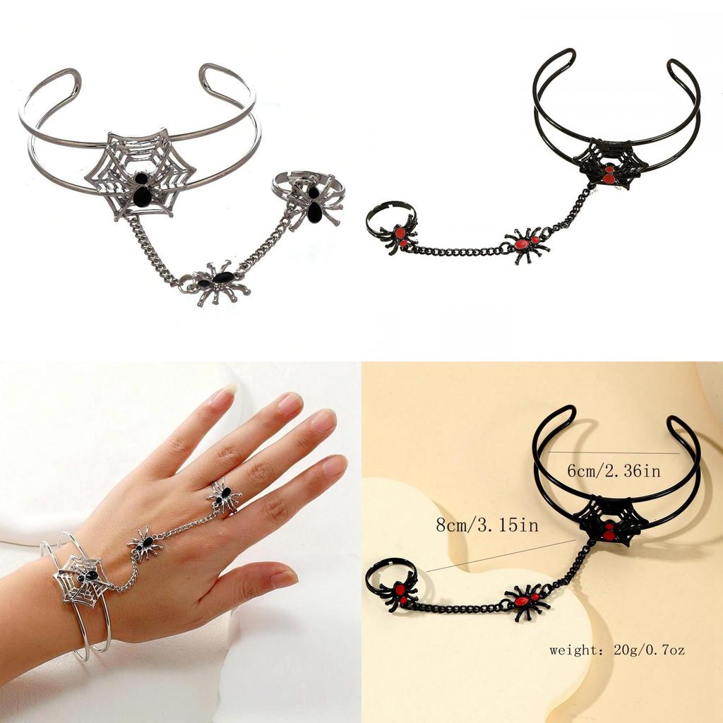 Gothic Black Zinc Alloy Spider Hand Chain With Adjustable Opening For Holiday Gift