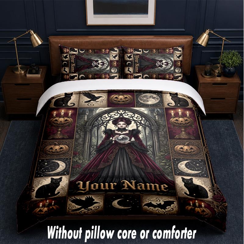 Halloween Theme Custom Text Or Name 3Pcs Bedding Set,1 Flat Sheet & 2 Pillowcases Personalized Home Bedding