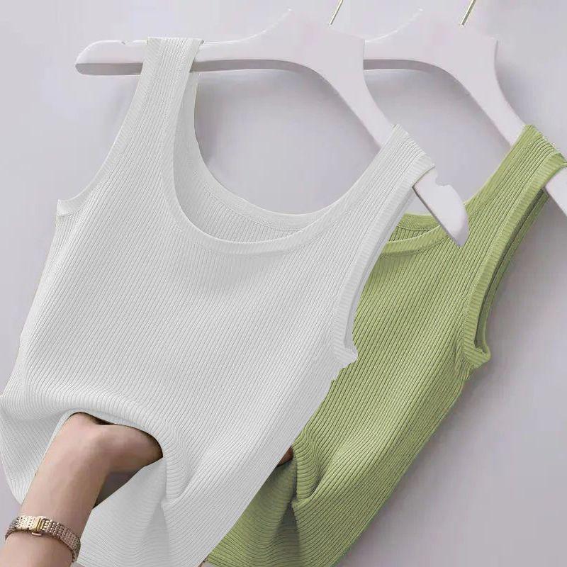 Ribbed Ice Silk Plus Size Tank Top for Women - Sleeveless, Slim Fit, Ideal for Layering or Wearing Alone in Spring/Summer. No Chest Pads.
