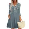 Women's Summer Dress Loose V Neck Three-quarter Sleeve Sundress With Pockets Dress