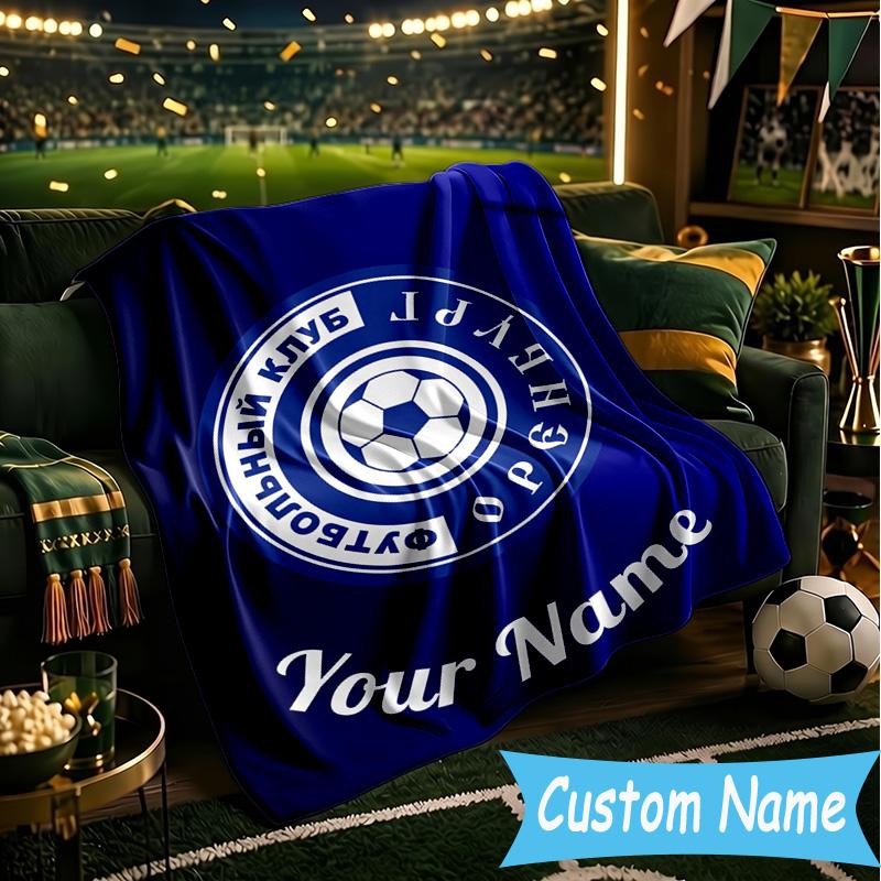 Couverture Flanelle Personnalisée Nom Club de Football Emblème Orenbourg, Utilisation pour Cadeau d'Anniversaire/Vacances, Couverture Douce pour Canapé/Lit/Camping/Bureau, Décoration de Maison